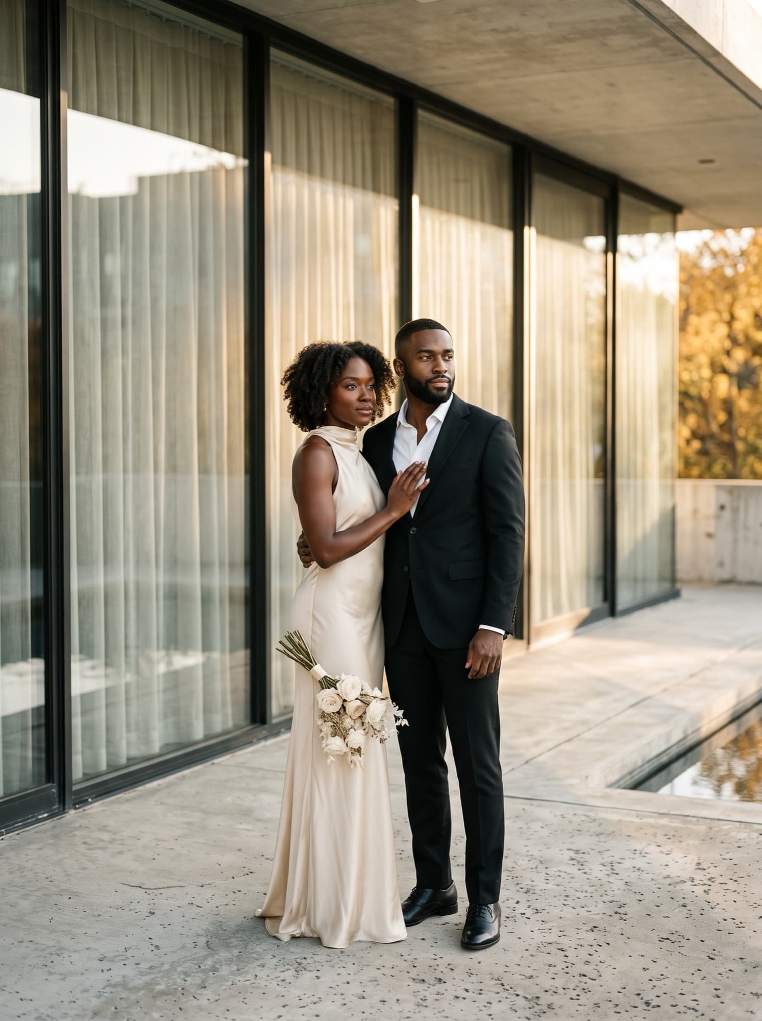 Kijori and Amoy standing close together in soft golden light